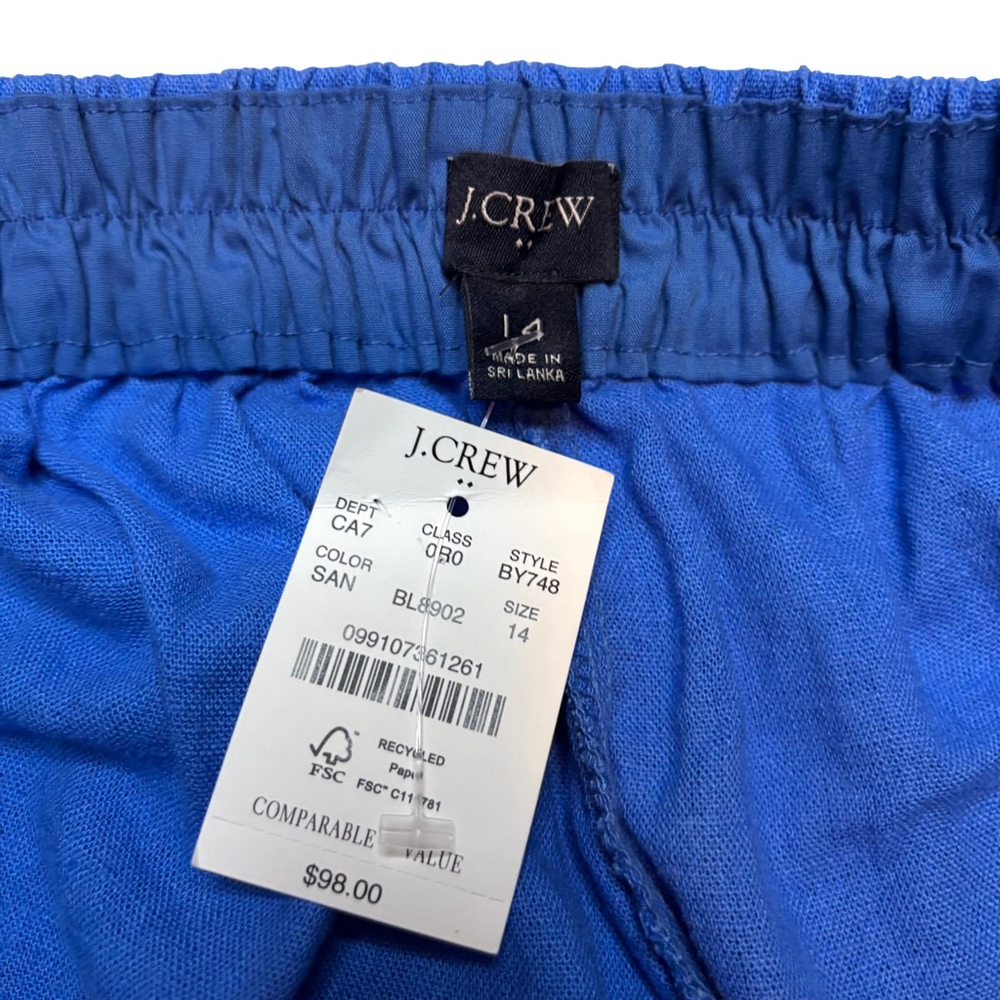 J.Crew Linen-Blend Pleated Wide Leg Crop Pants Santorini Blue Size 14 NWT - Picture 6 of 7
